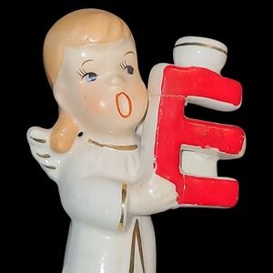 Vintage 1950s Commodore Japan Angel Letter E Noel Candle Holder Figurine